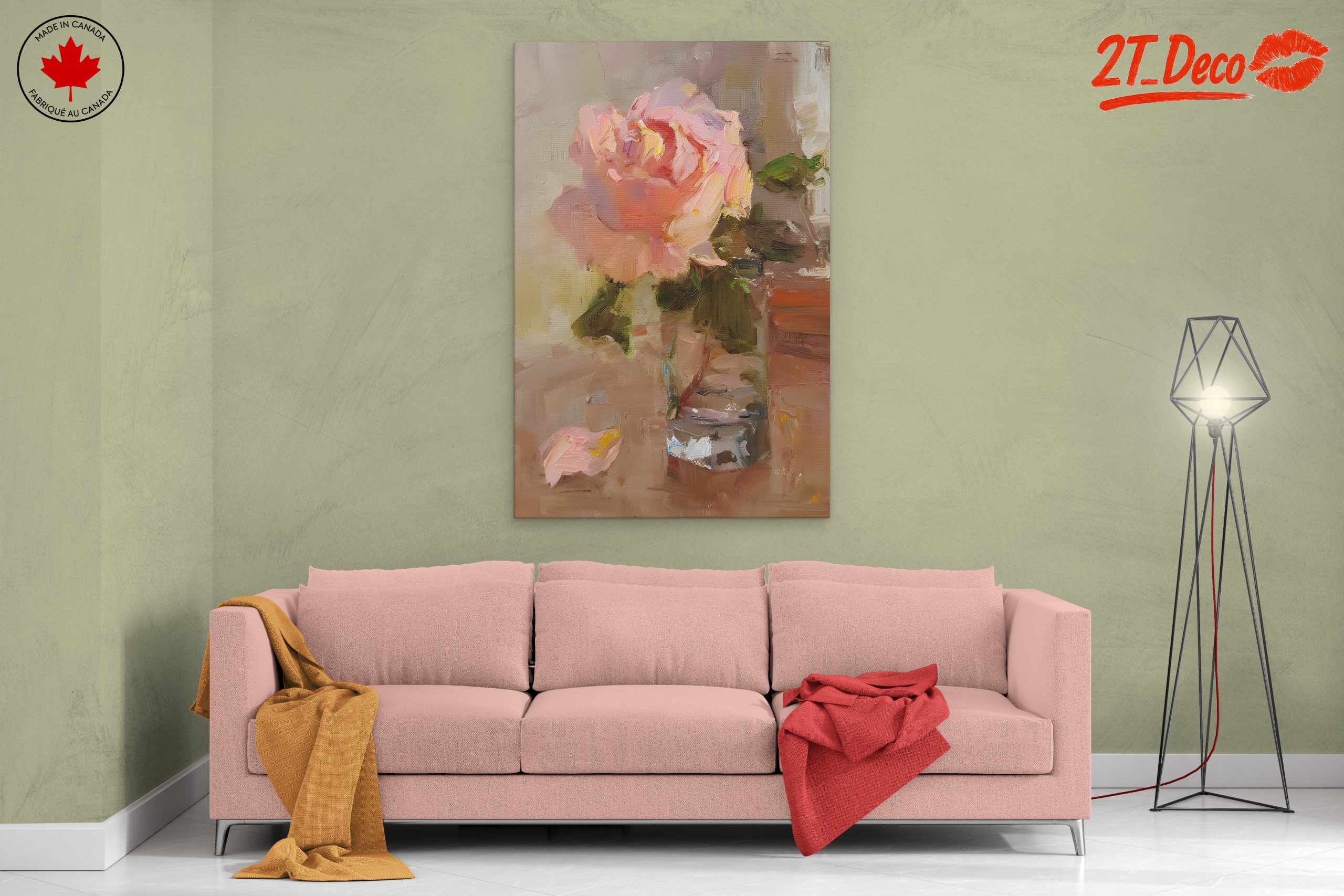 Delicate Floral Arrangement Art with Pink Rose - Image 2