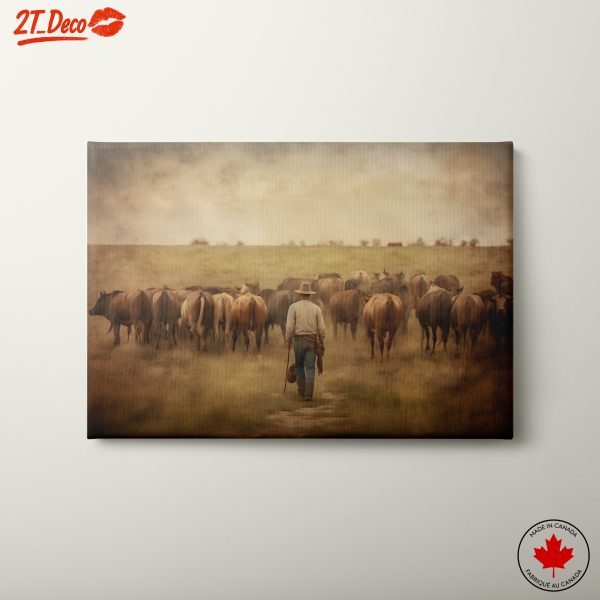 Cowboy Herding Cattle in Rural Landscape