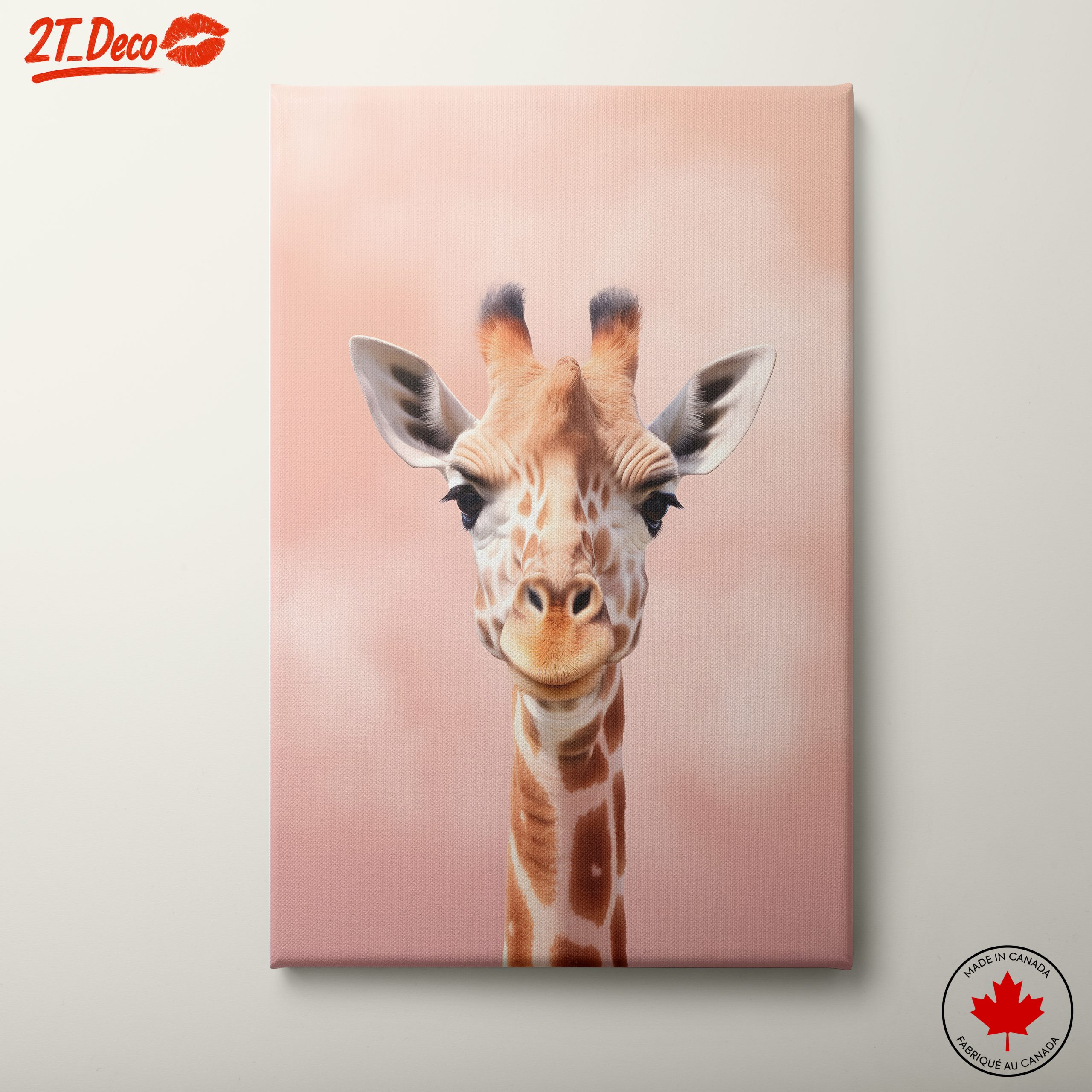 Cute Giraffe Portrait in Gentle Pink Background