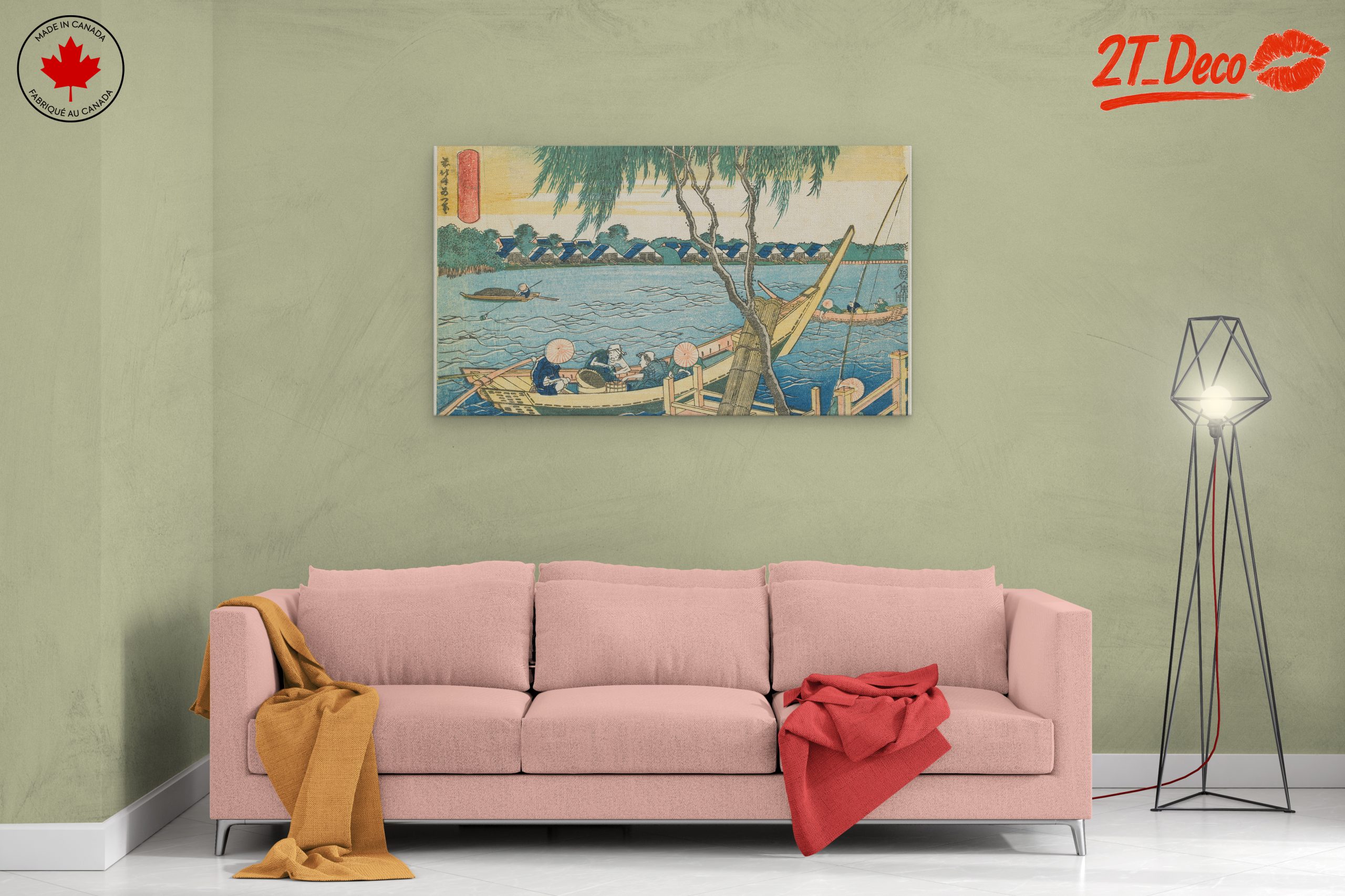 Traditional Japanese River Scene with Boats - Image 2