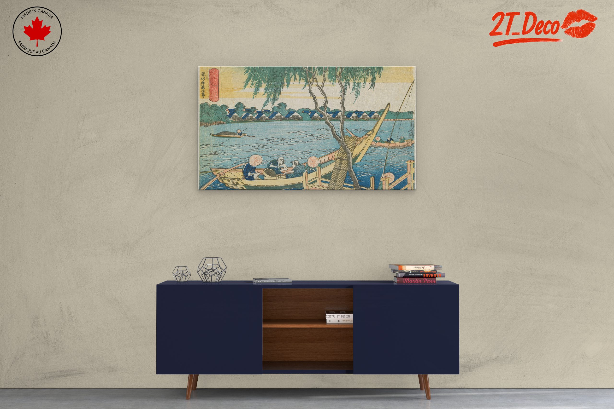 Traditional Japanese River Scene with Boats - Image 3