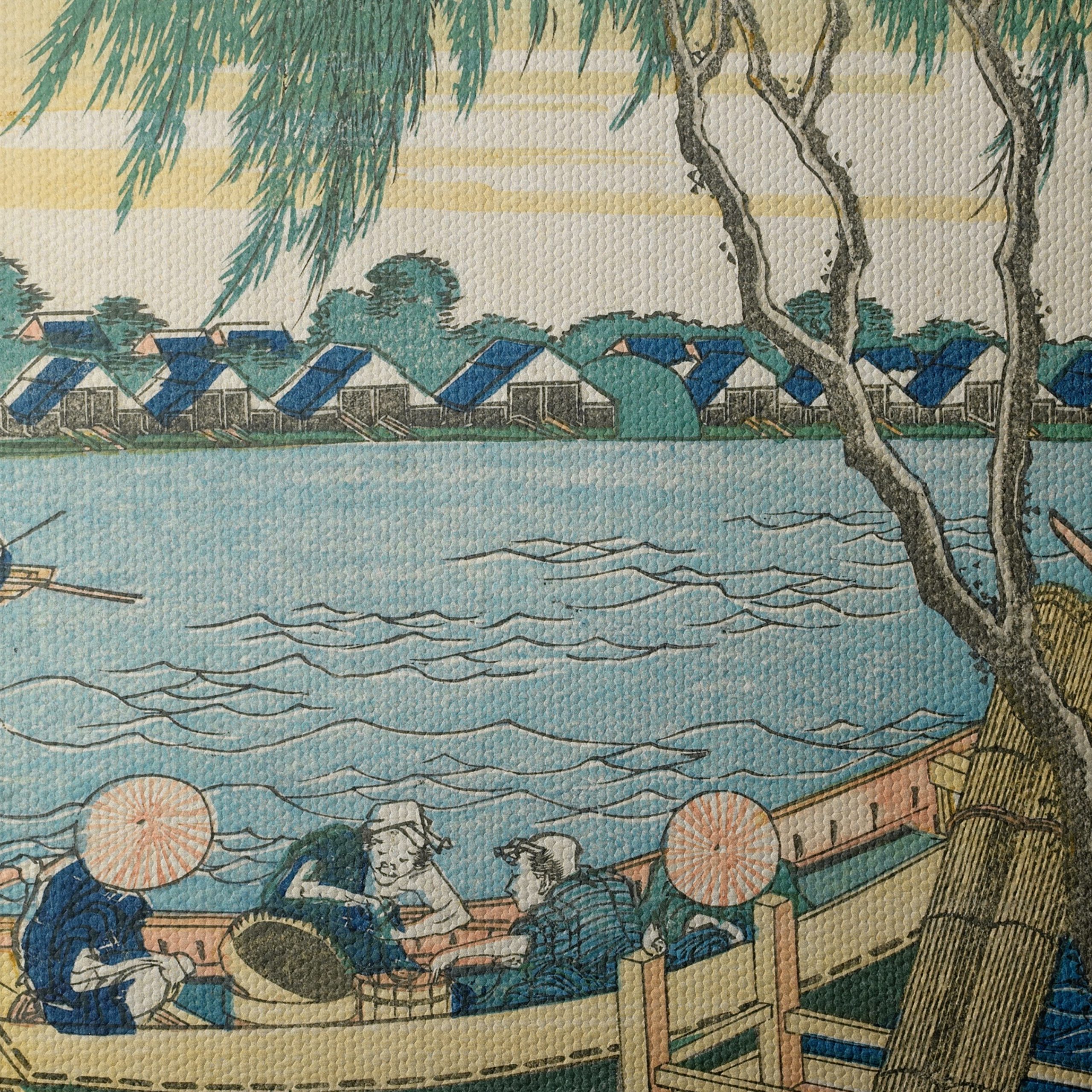 Traditional Japanese River Scene with Boats - Image 4