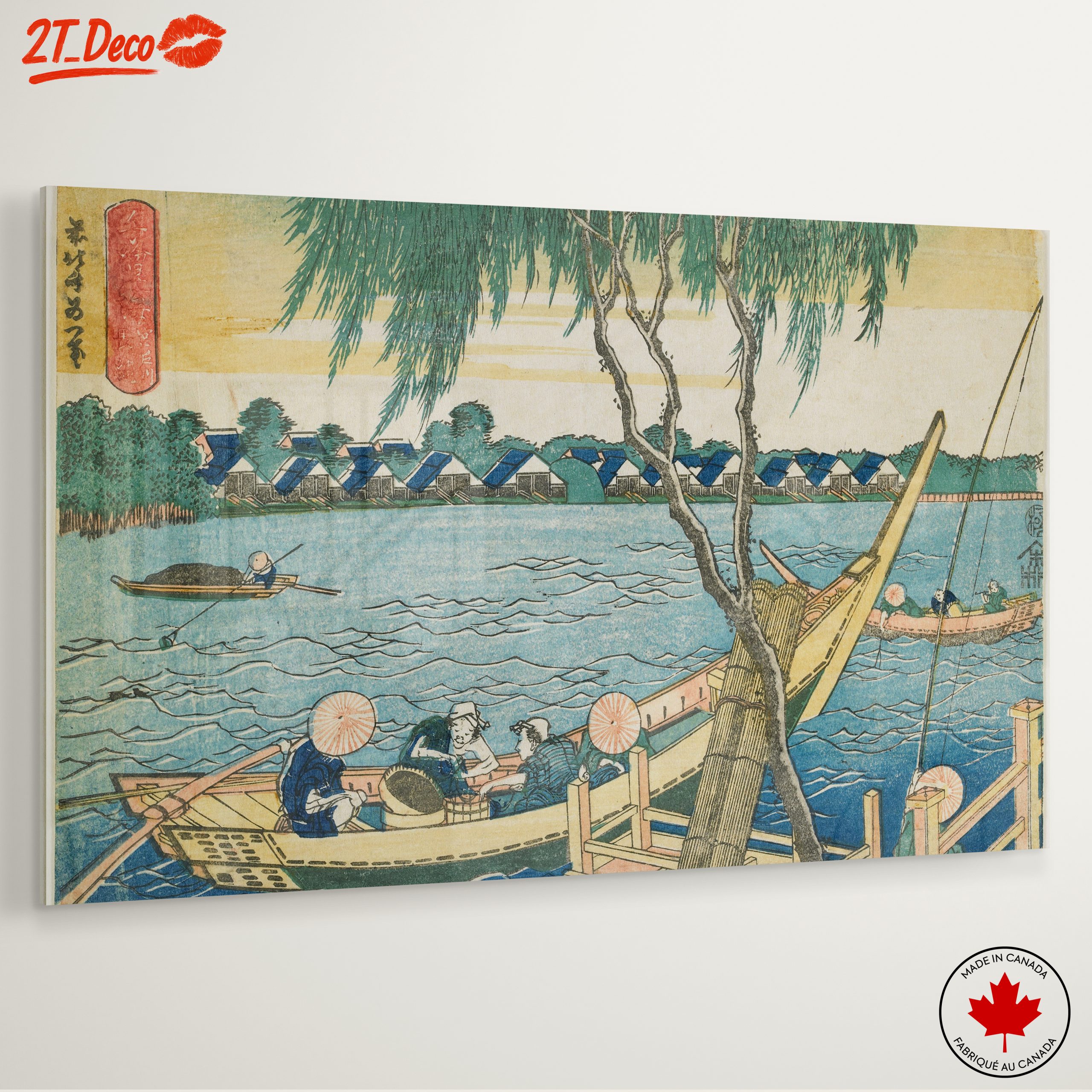 Traditional Japanese River Scene with Boats - Image 6