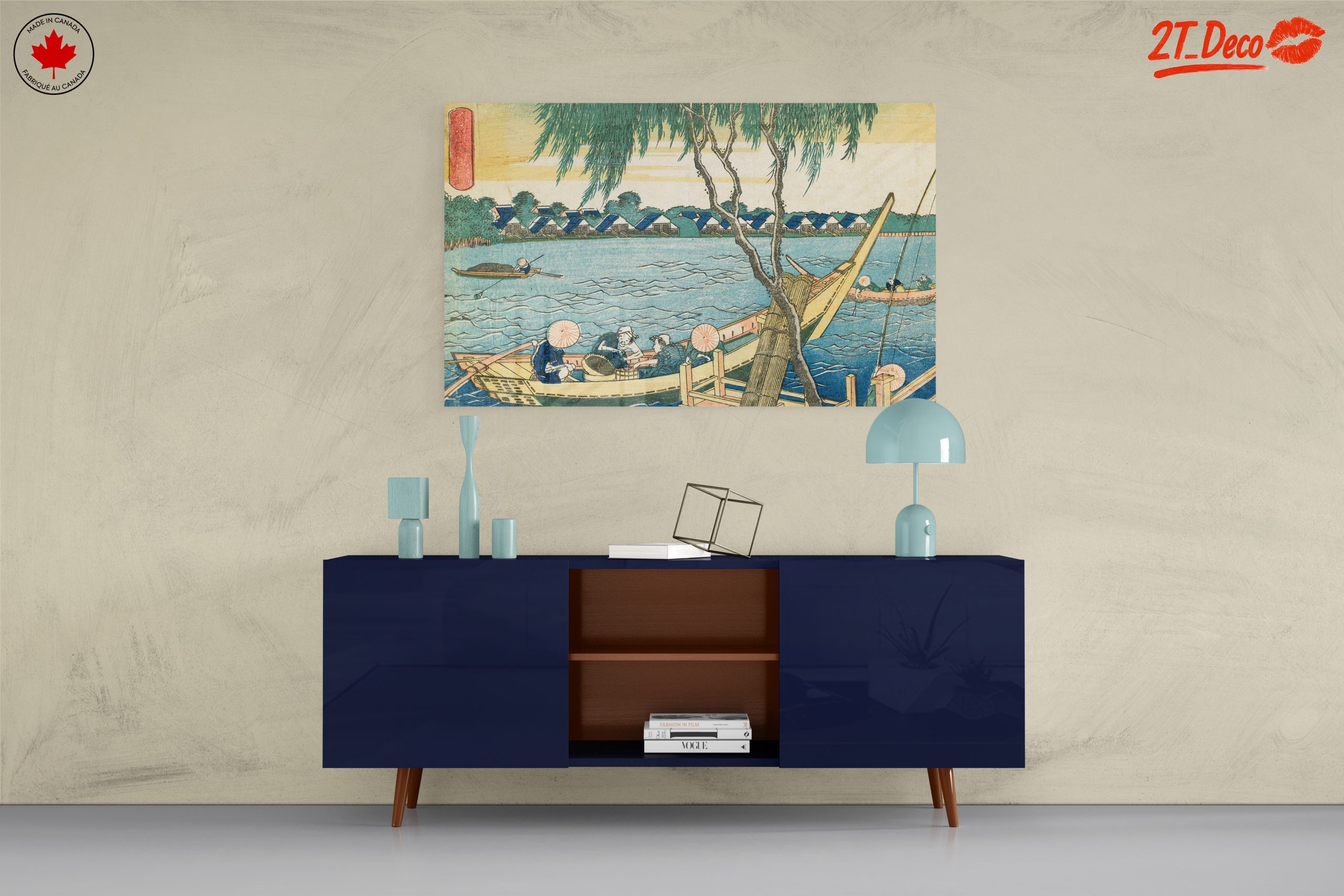 Traditional Japanese River Scene with Boats - Image 8