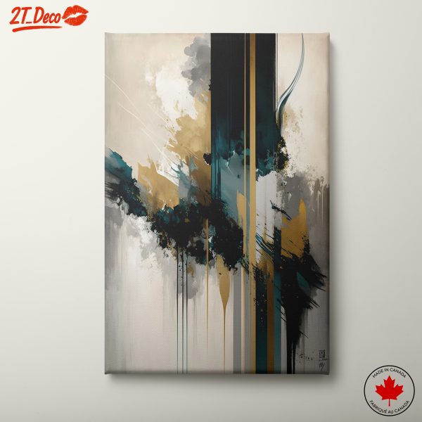Bold Dynamic Abstract Artwork in Teal and Gold