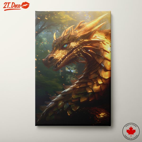 Majestic Golden Dragon in Enchanted Forest
