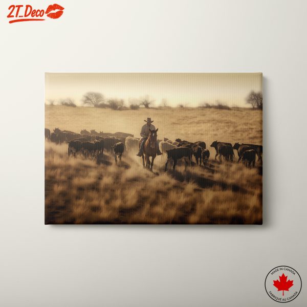 Cowboy Herding Cattle in Desert Landscape