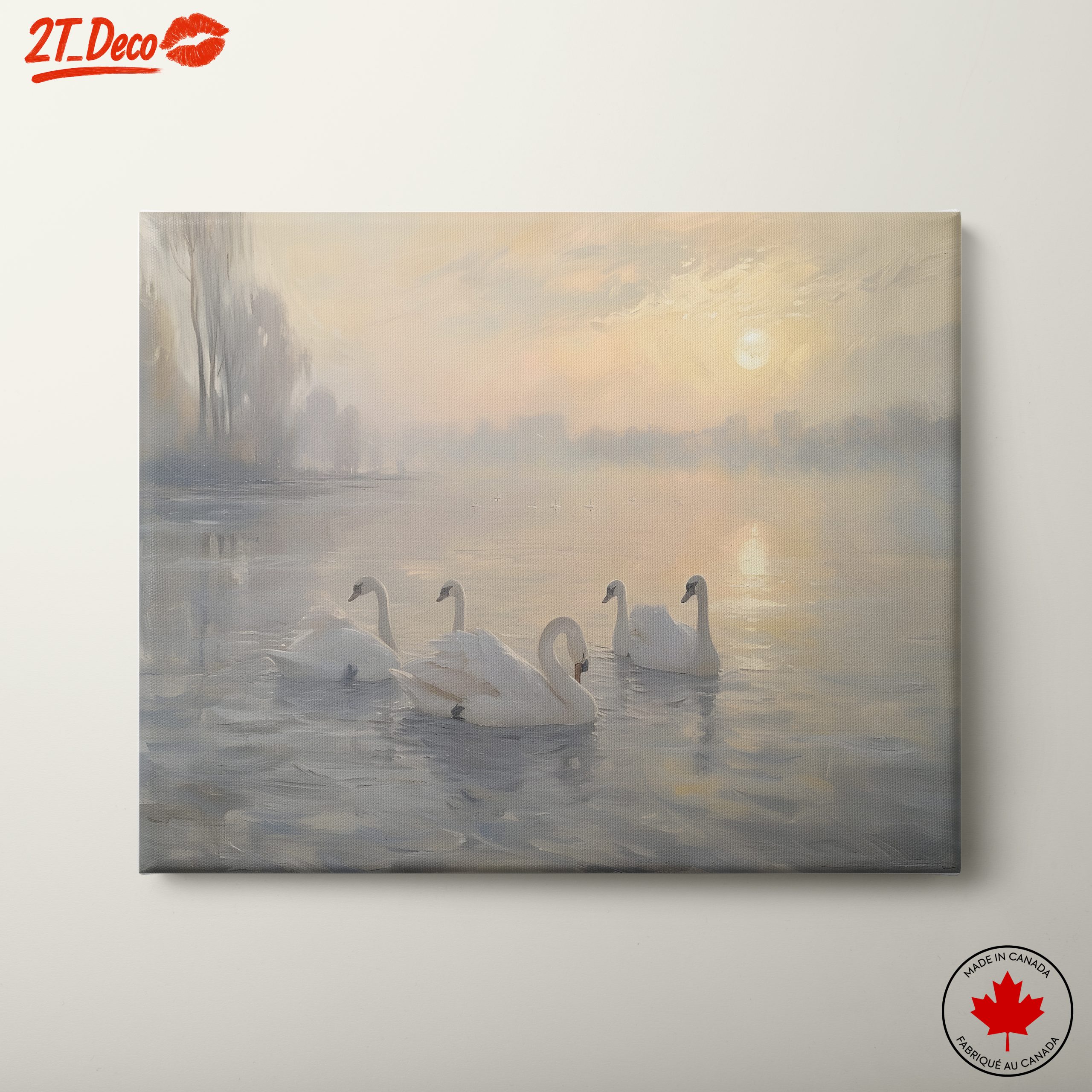 Swans on a Serene Lake at Sunset