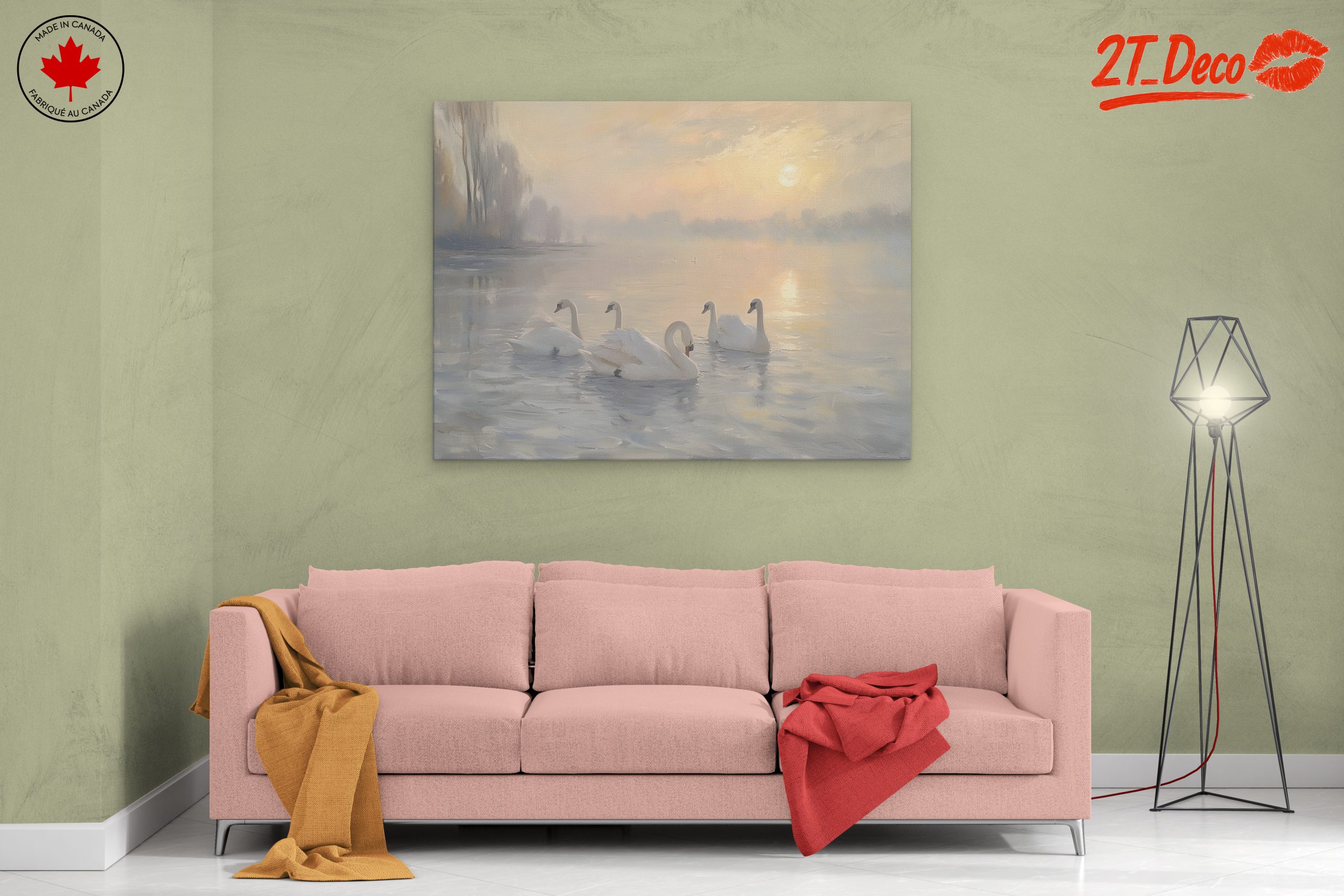 Swans on a Serene Lake at Sunset - Image 2