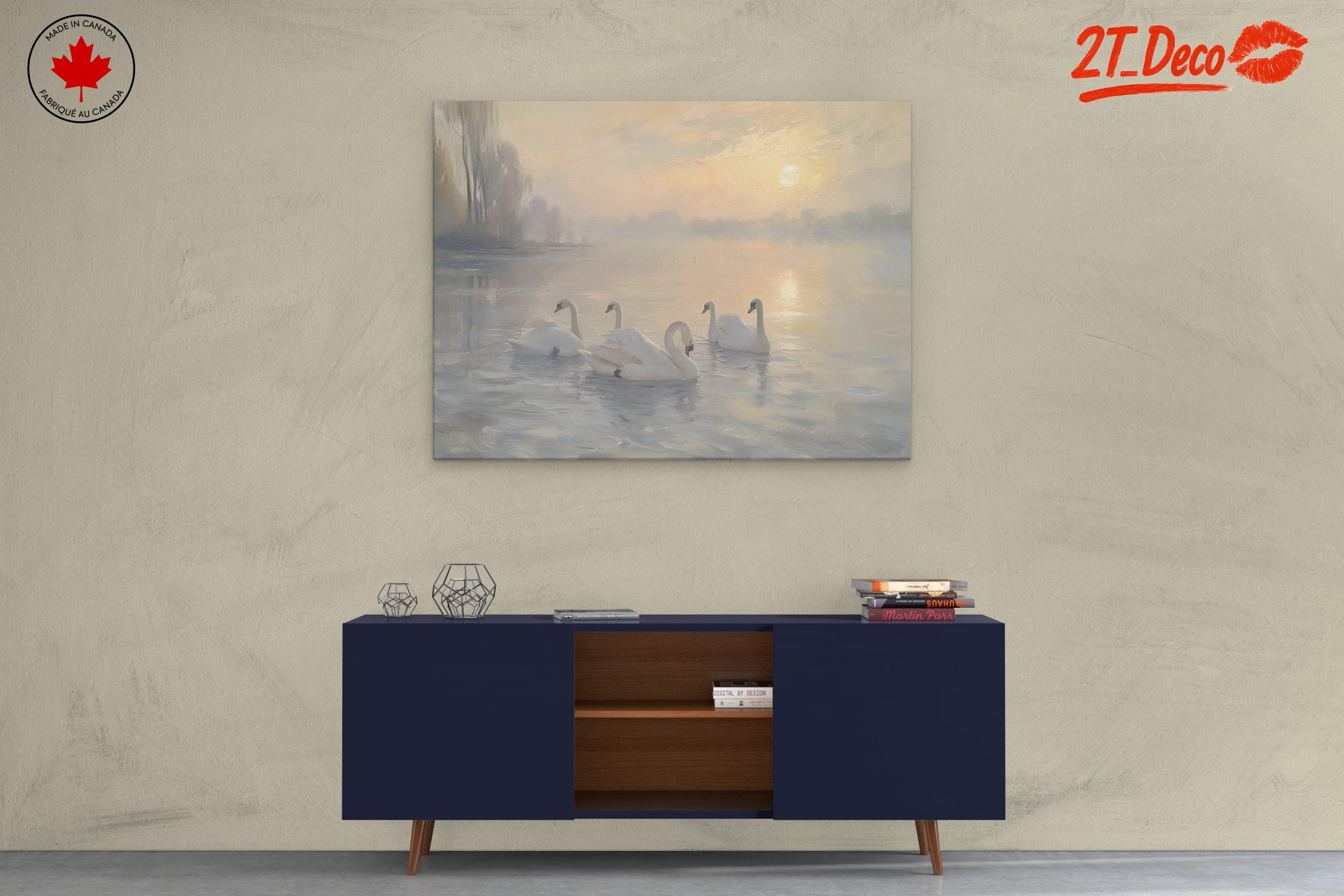 Swans on a Serene Lake at Sunset - Image 3