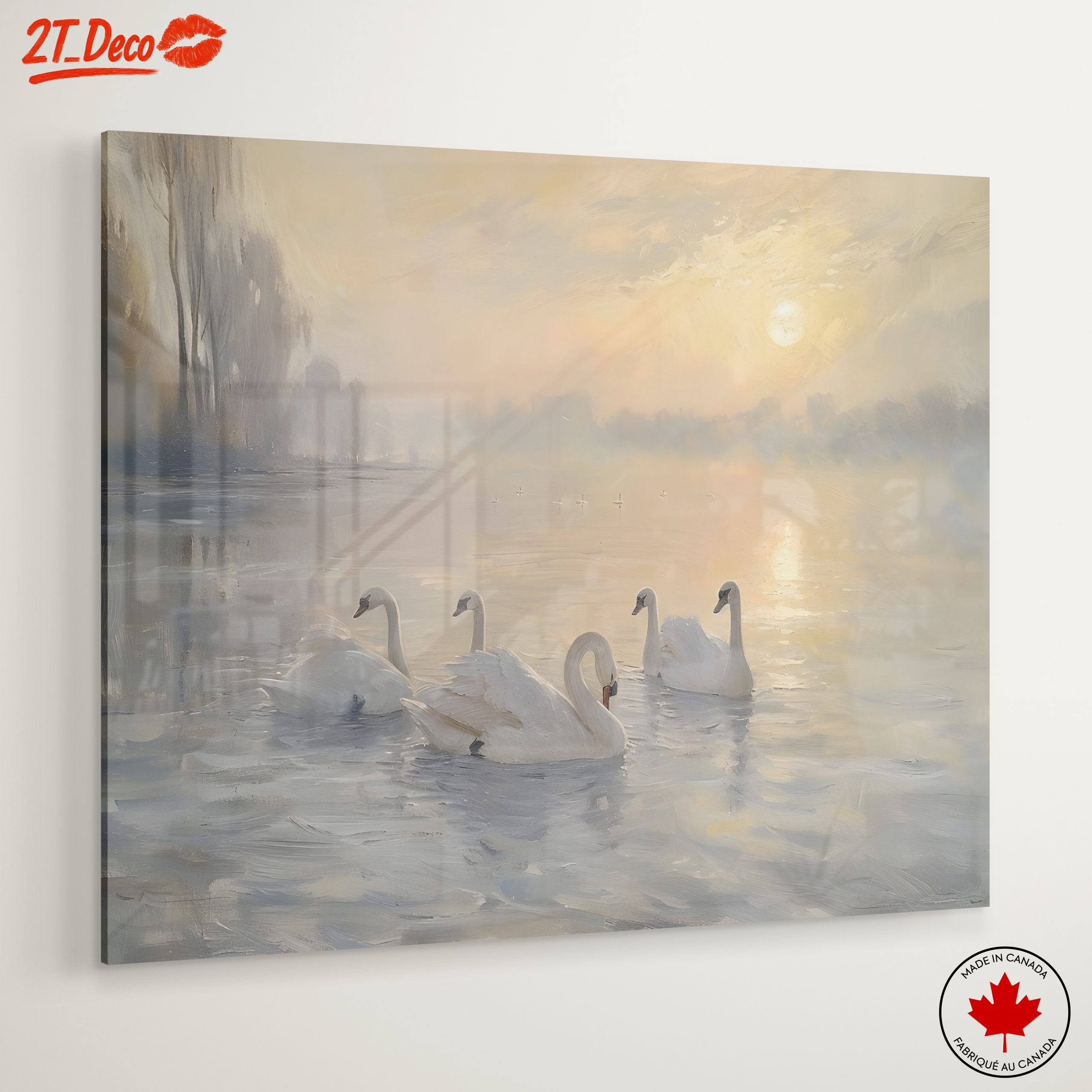 Swans on a Serene Lake at Sunset - Image 6