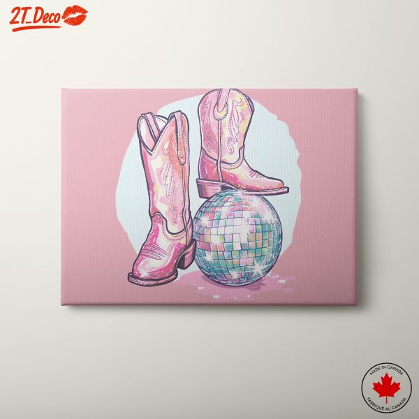 Playful Western Boots and Disco Ball Art