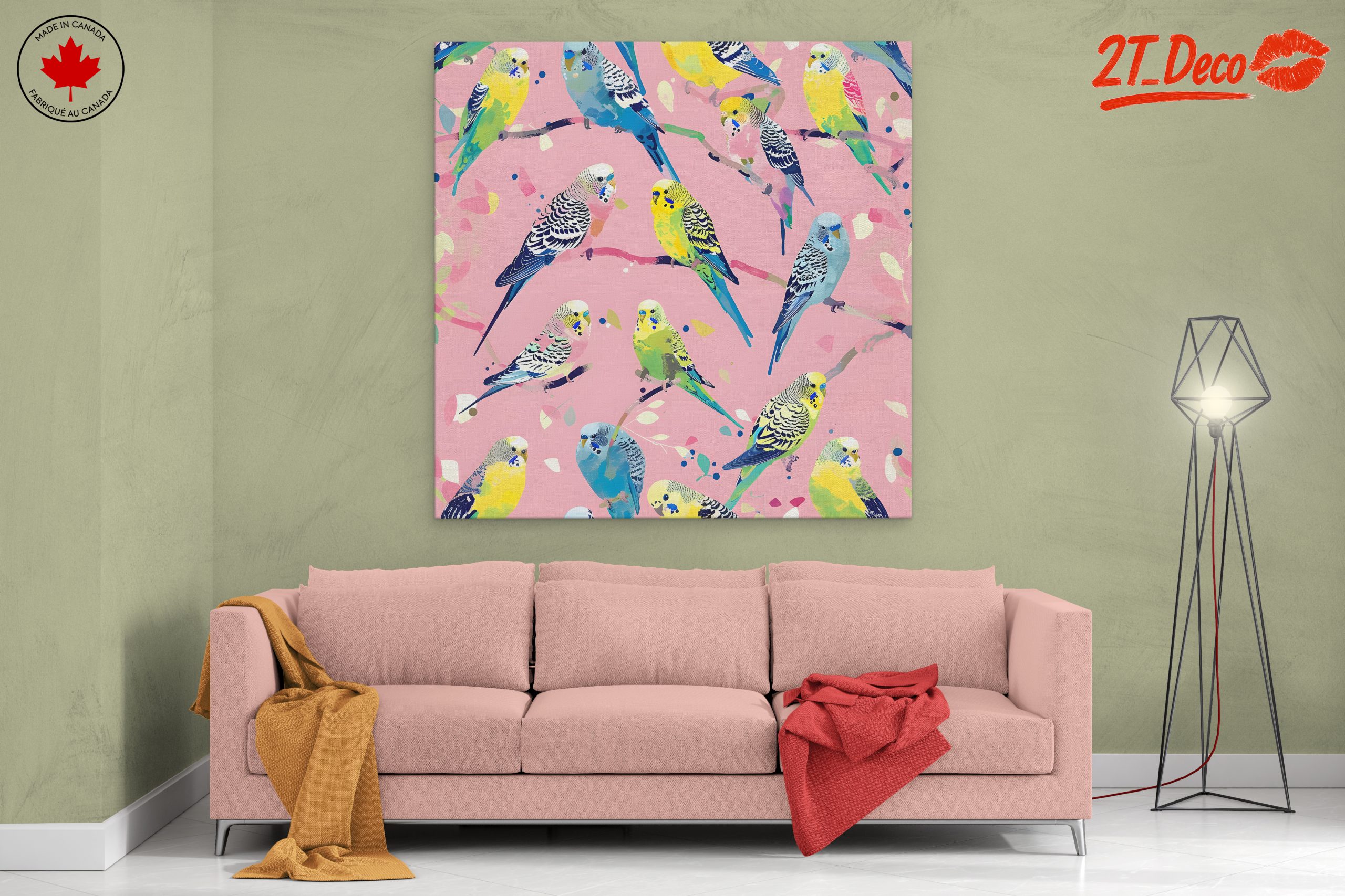Colorful Budgerigars on Pink Background - Image 2