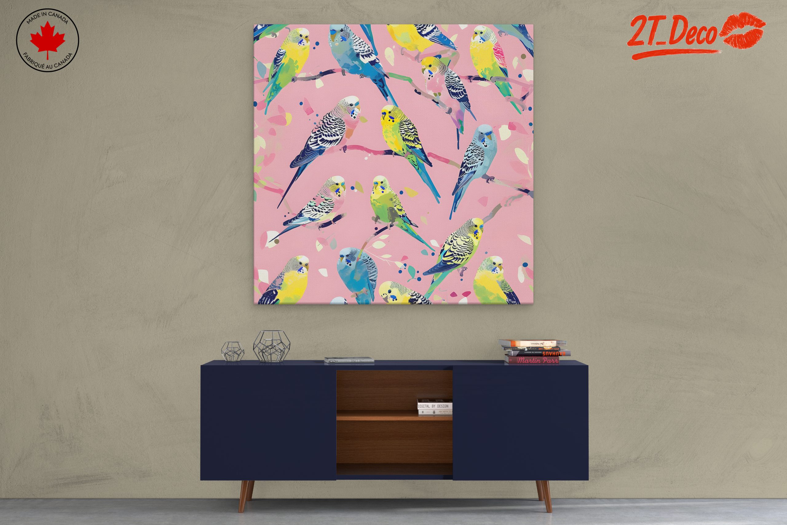 Colorful Budgerigars on Pink Background - Image 3