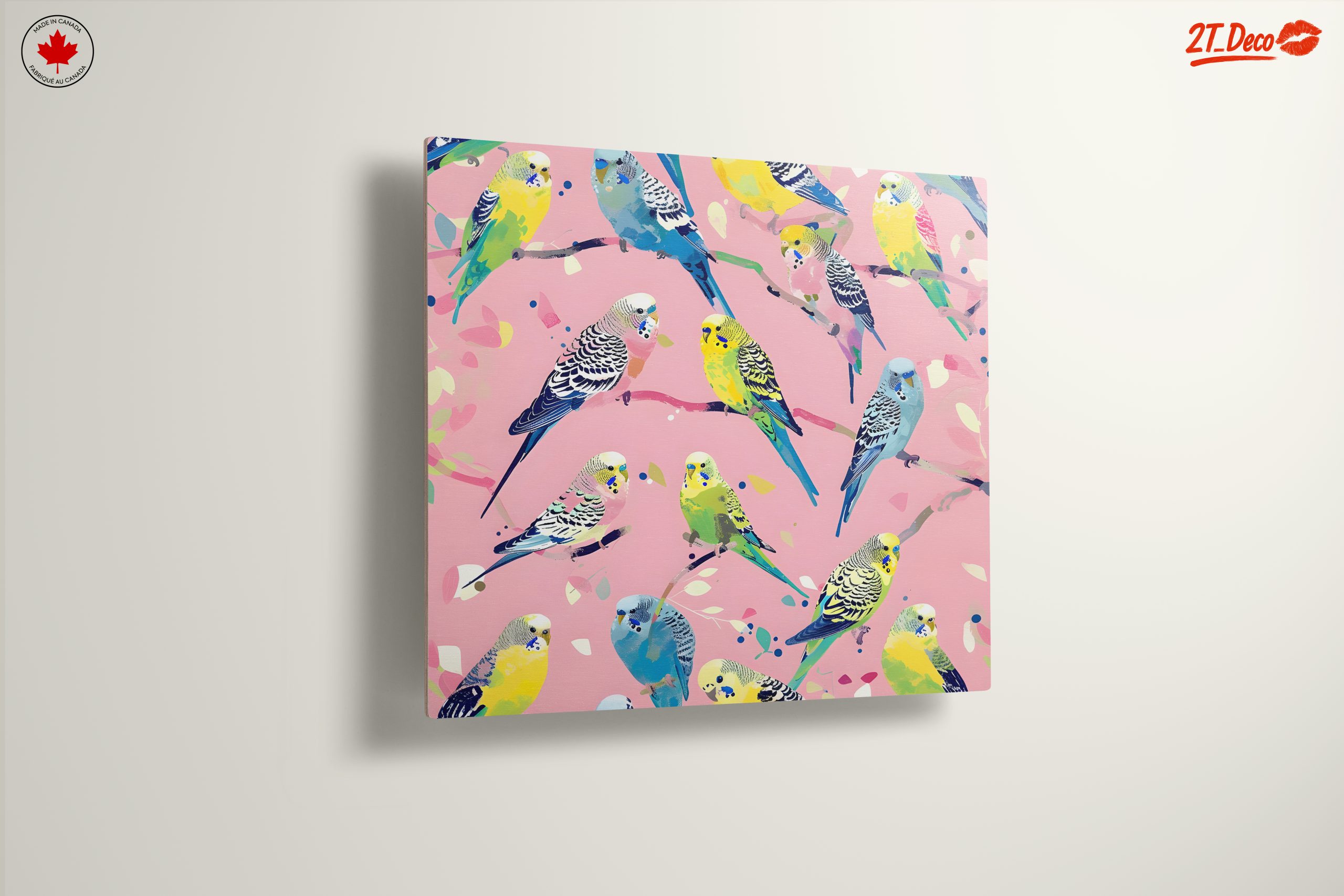 Colorful Budgerigars on Pink Background - Image 13