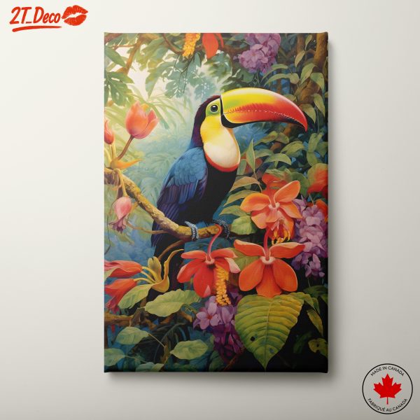 Vibrant Toucan Among Lush Tropical Flowers