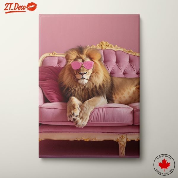Lion in Pink Sunglasses on Couch