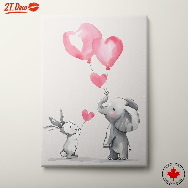 Rabbit and Elephant with Heart Balloons