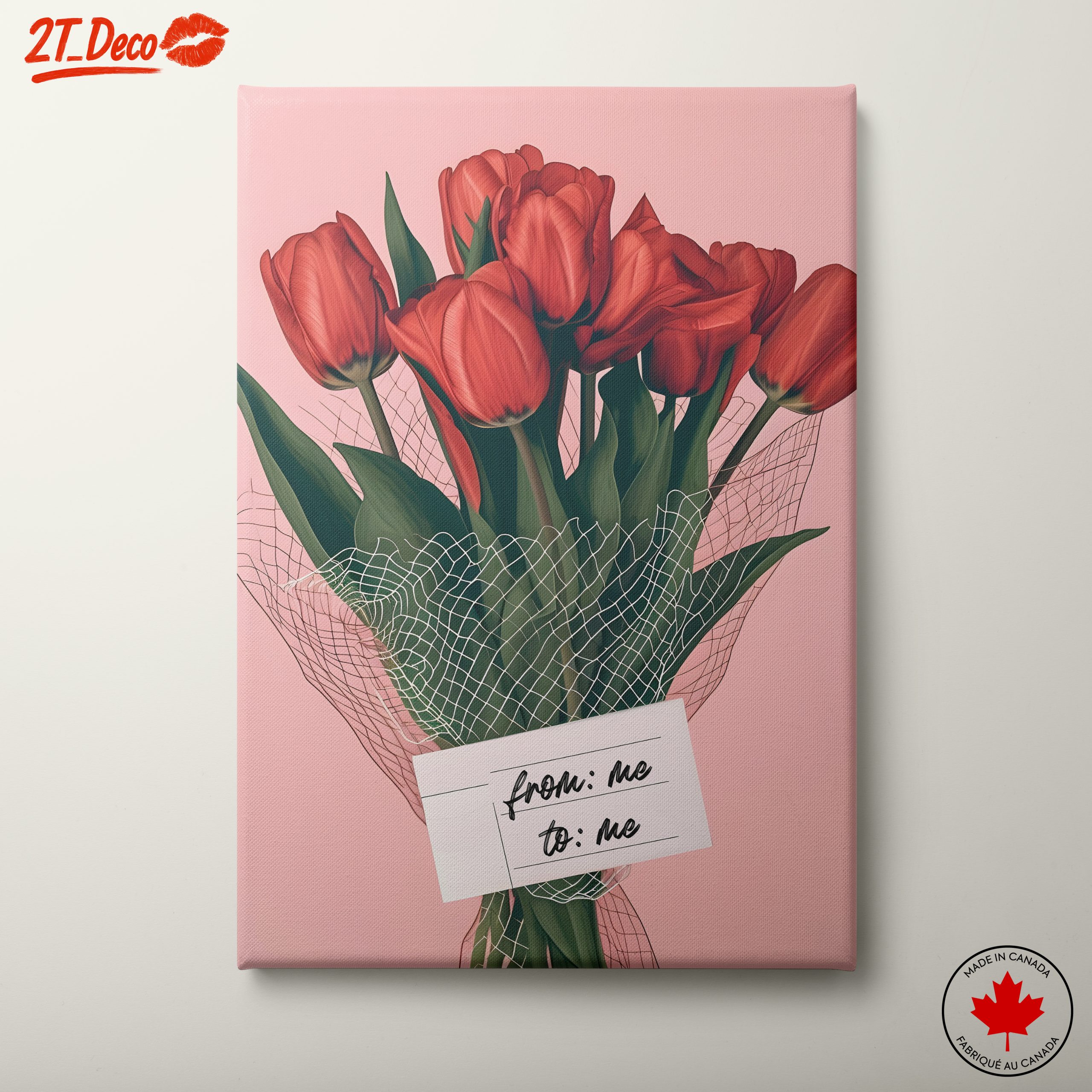 Beautiful Red Tulip Bouquet on Pink Background