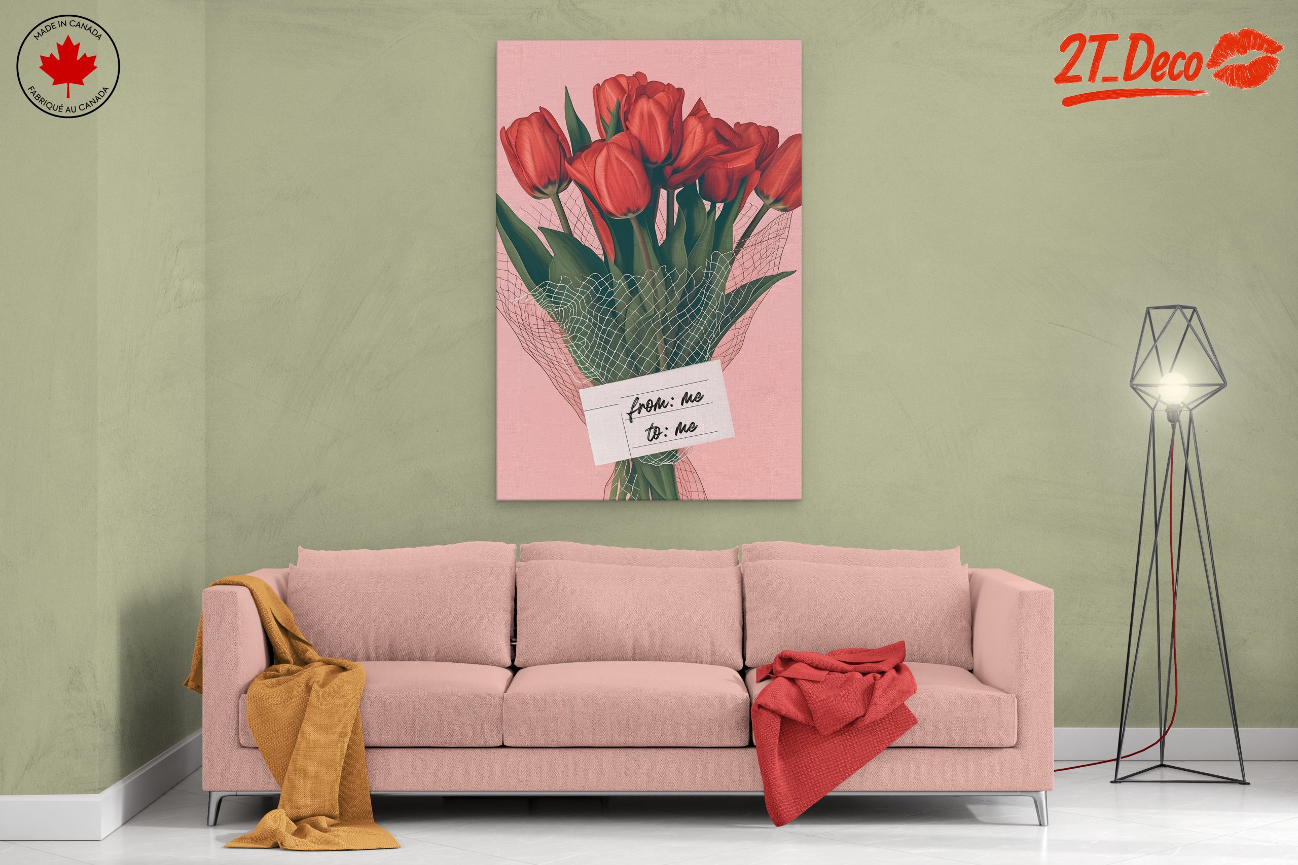 Beautiful Red Tulip Bouquet on Pink Background - Image 2