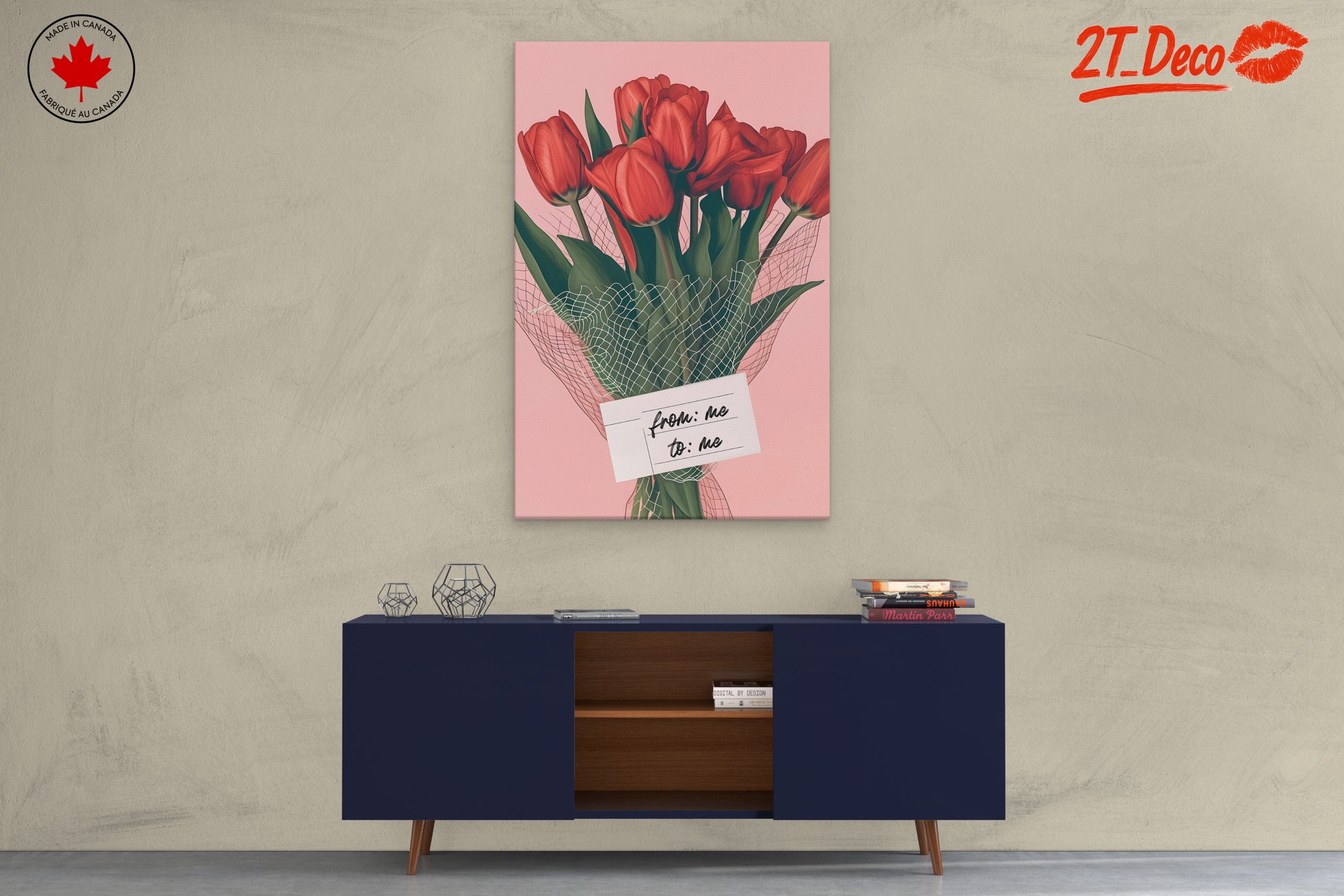 Beautiful Red Tulip Bouquet on Pink Background - Image 3