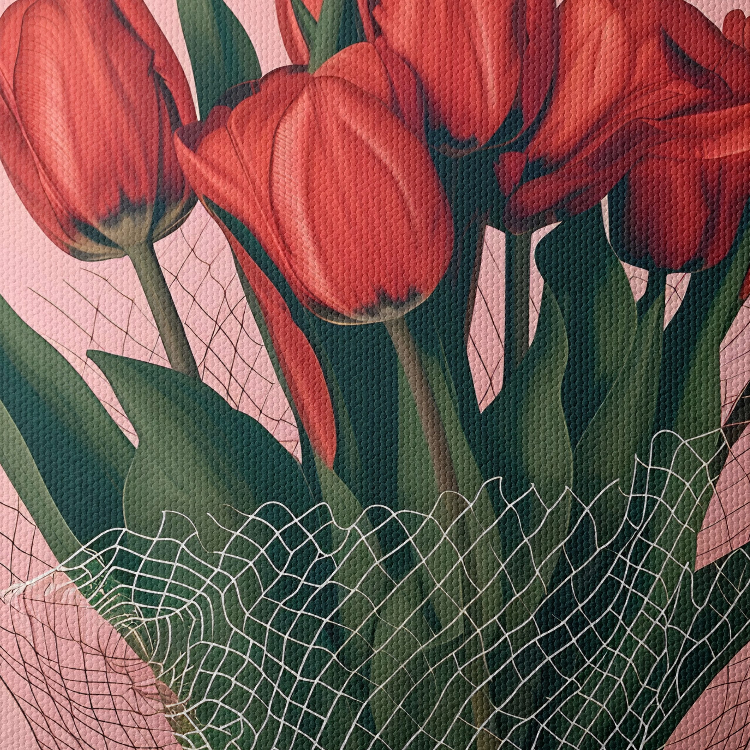 Beautiful Red Tulip Bouquet on Pink Background - Image 4