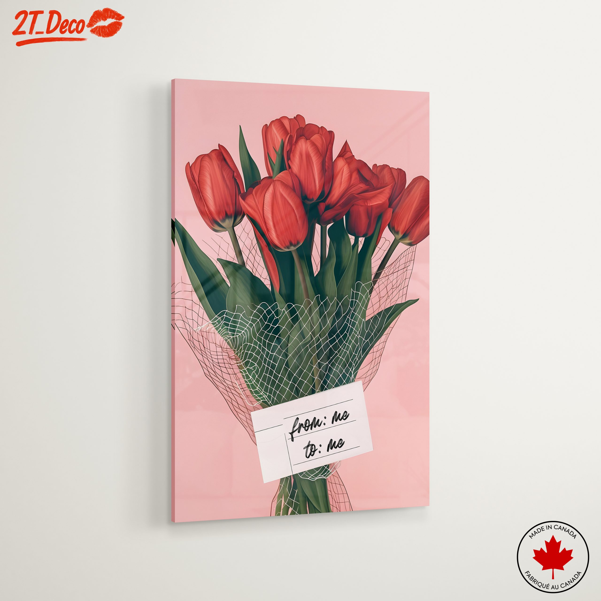 Beautiful Red Tulip Bouquet on Pink Background - Image 6