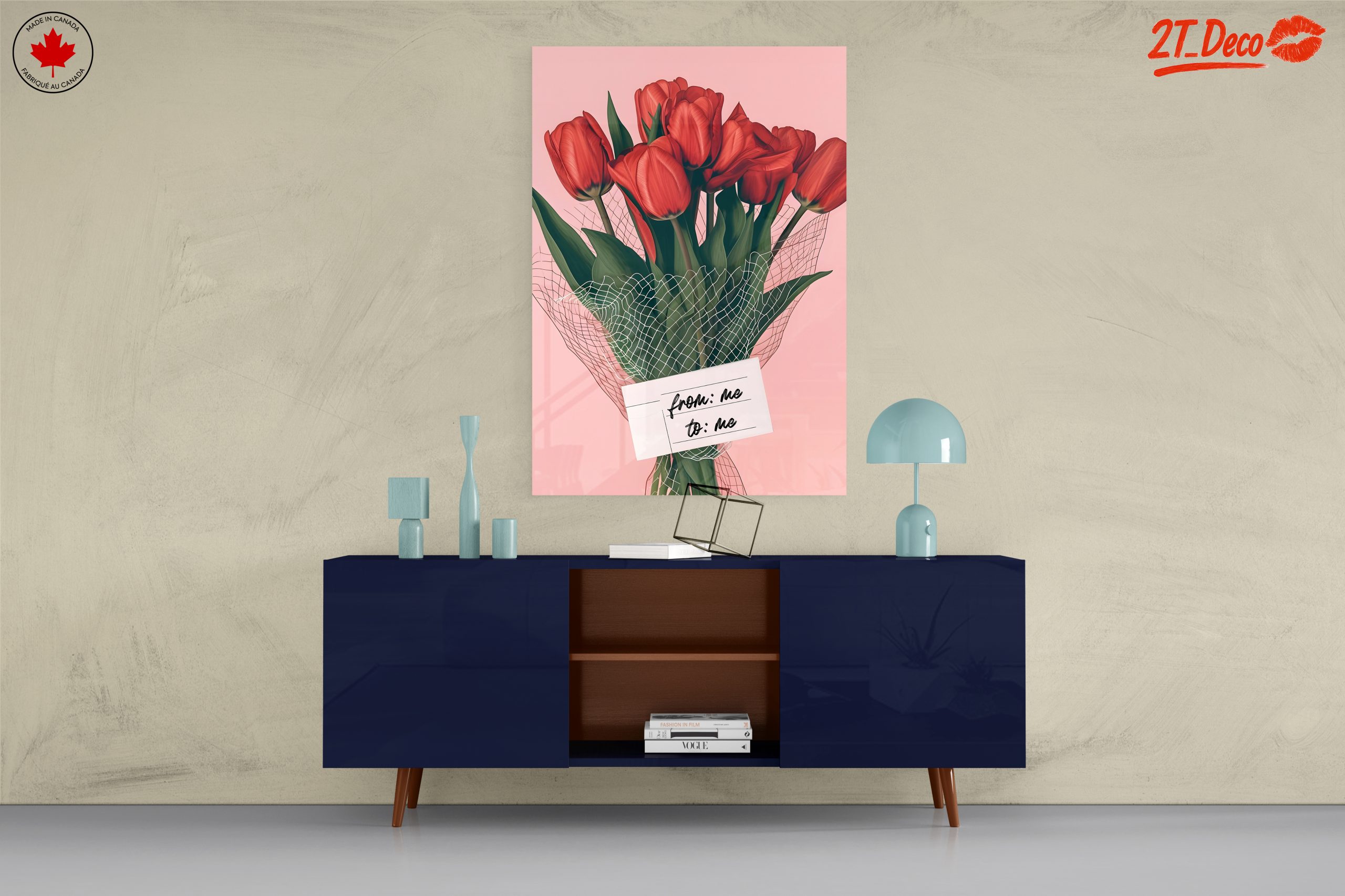 Beautiful Red Tulip Bouquet on Pink Background - Image 8