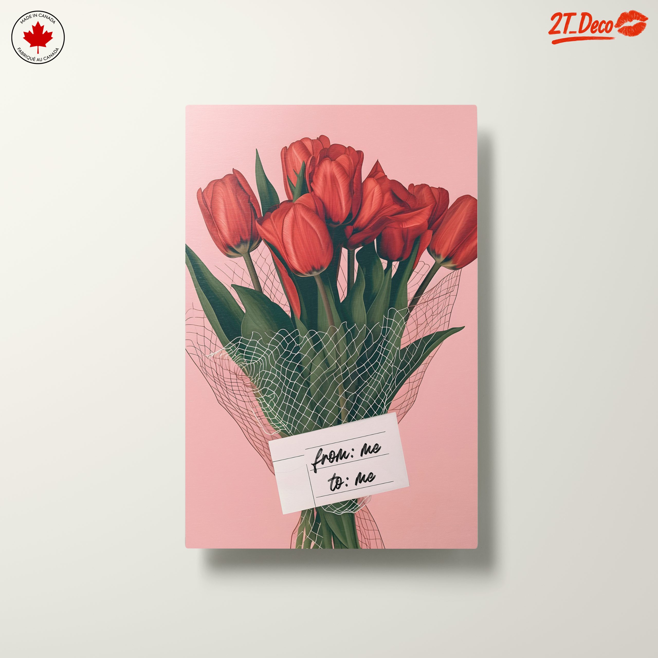 Beautiful Red Tulip Bouquet on Pink Background - Image 10