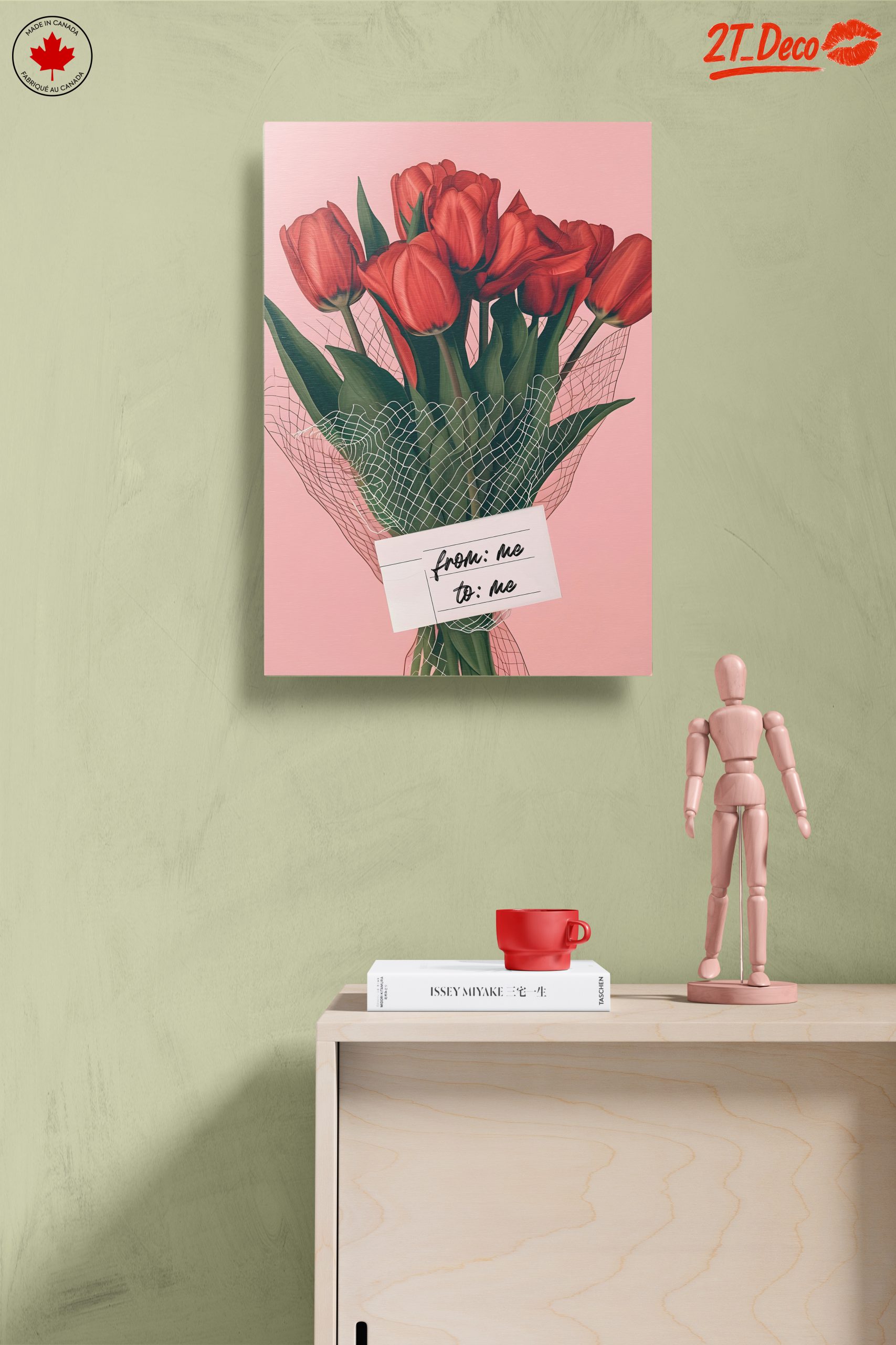 Beautiful Red Tulip Bouquet on Pink Background - Image 14