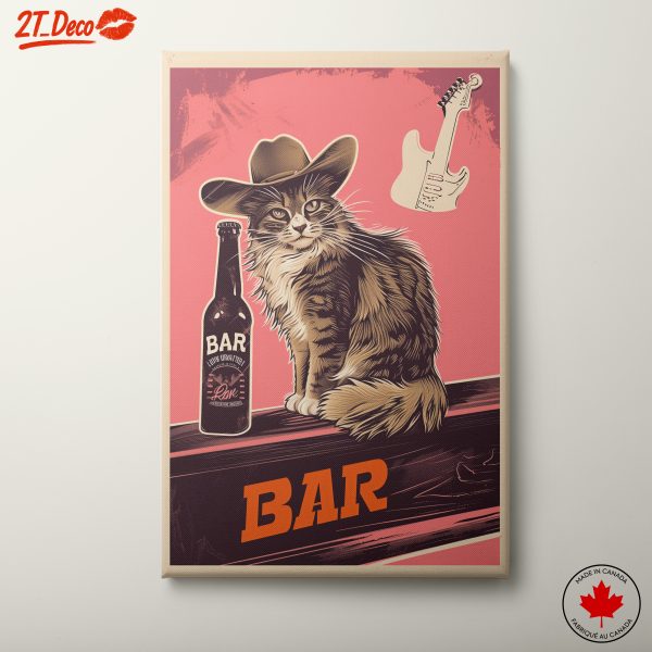Playful Cat at Bar with Cowboy Hat