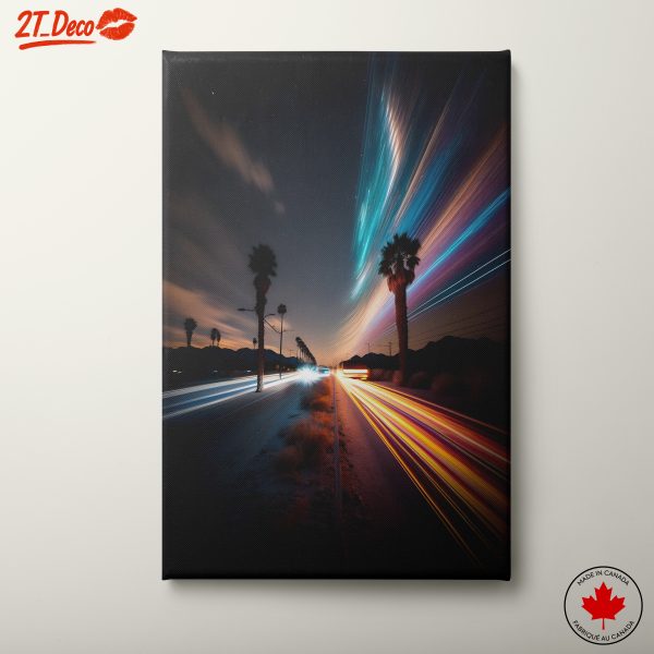 Vibrant Night Landscape with Light Trails