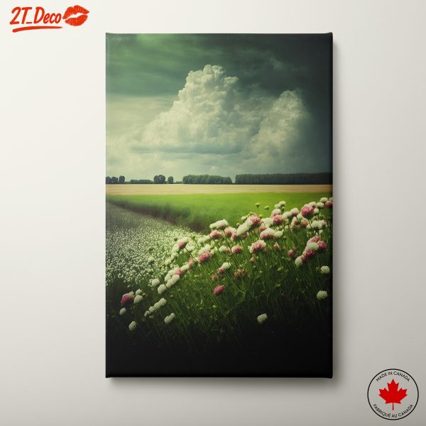 Vibrant Floral Landscape with Clouds