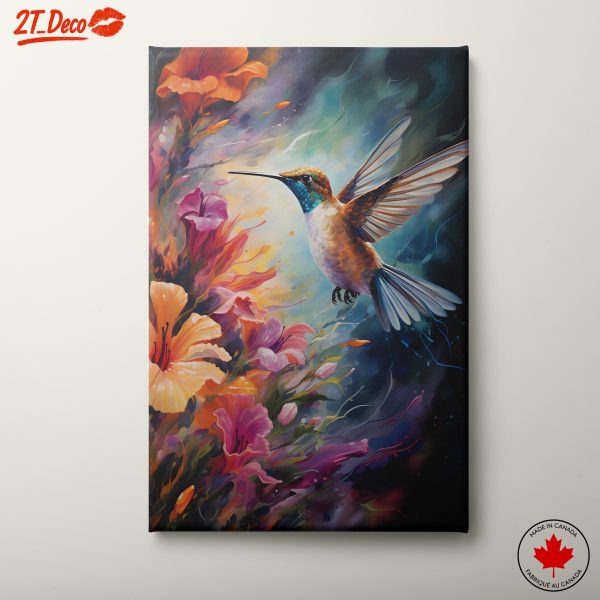 Vibrant Hummingbird Among Colorful Flowers