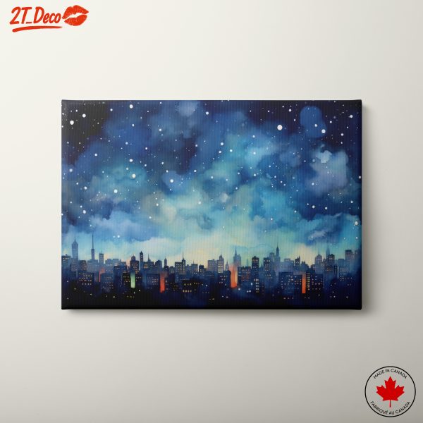 Cityscape at Night with Starry Sky