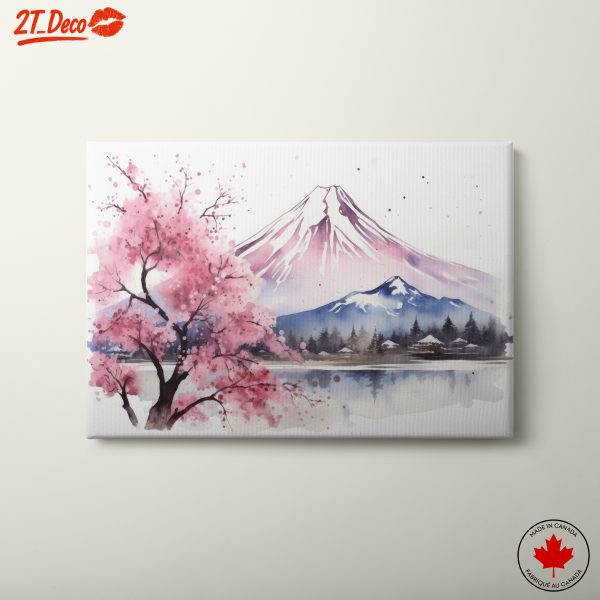 Abstract Landscape Art Featuring Mount Fuji and Cherry Blossoms