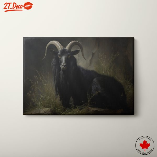 Majestic Black Goat in Serene Landscape