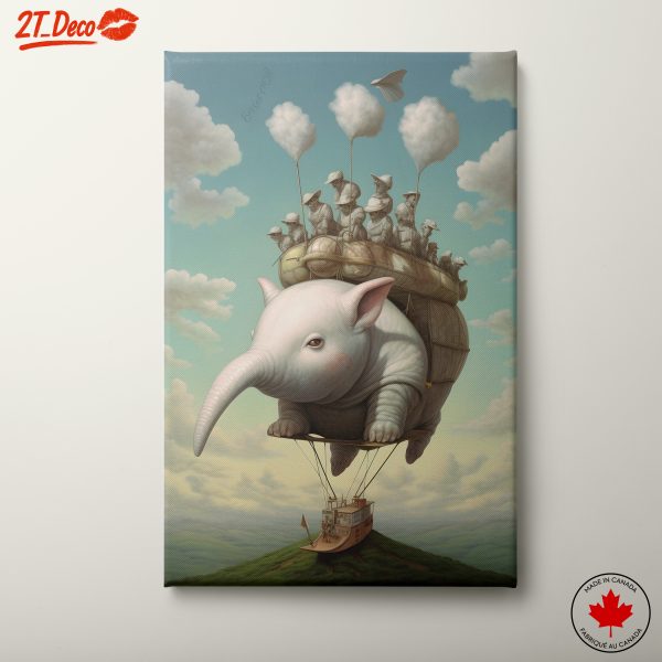 Whimsical Flying Elephant with Balloon