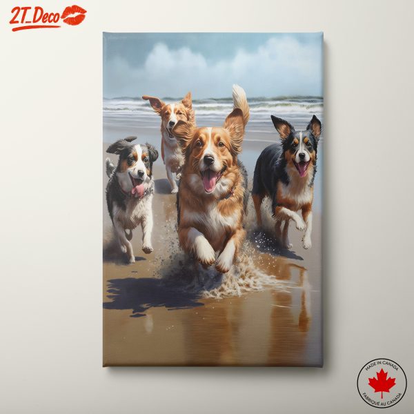 Joyful Dogs Running on the Beach