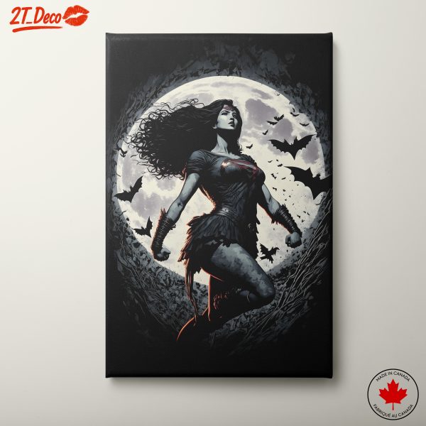 Wonder Woman Artwork with Full Moon and Bats