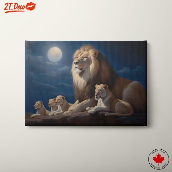 Majestic Lion Family Under Moonlight