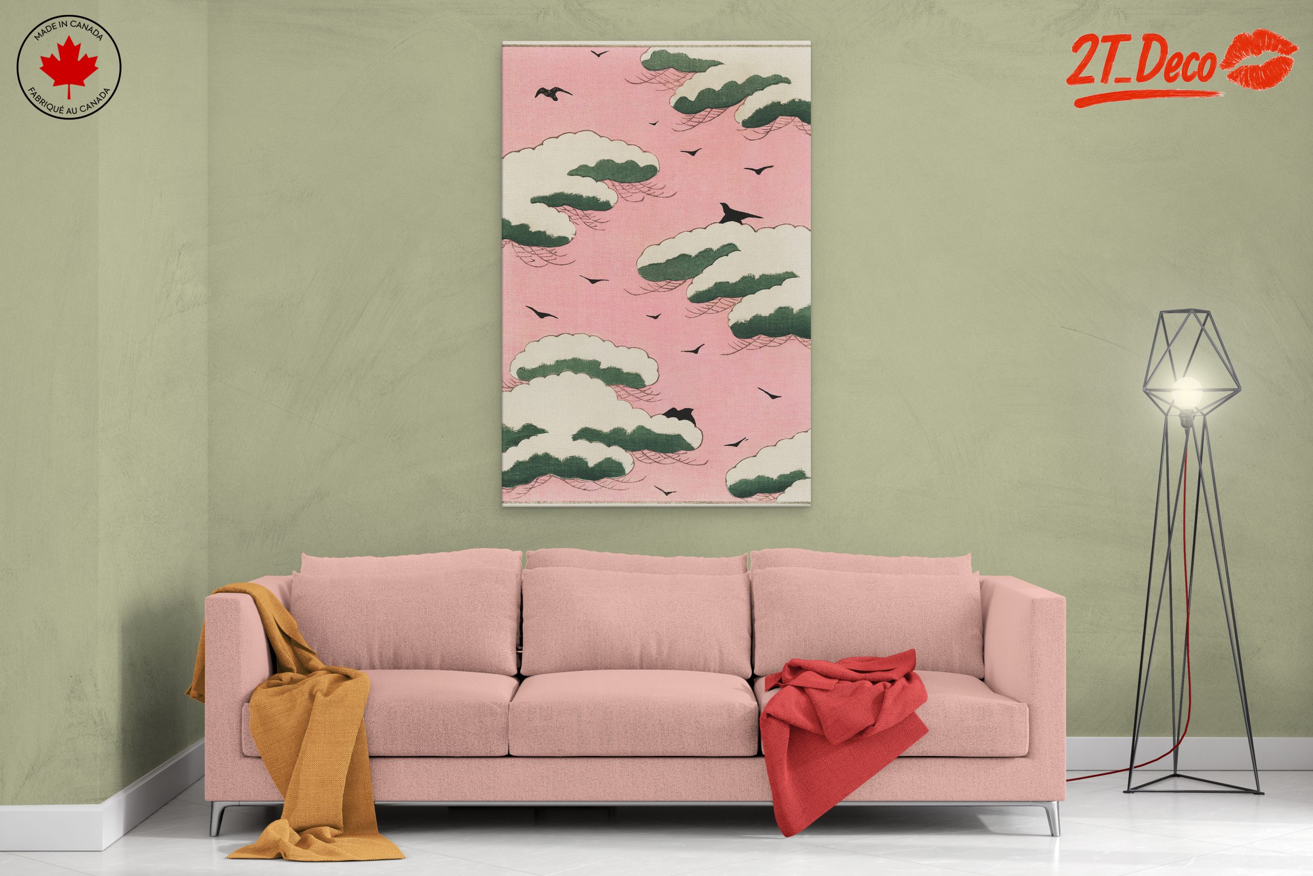 Cloudy Sky with Birds on Pink Background - Image 2