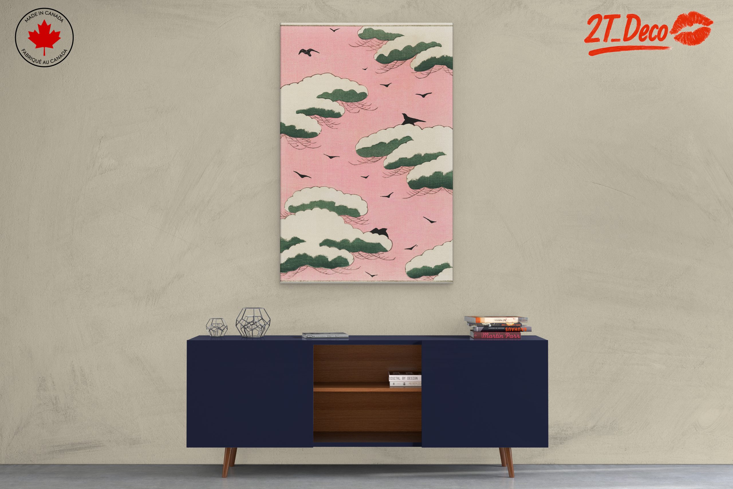 Cloudy Sky with Birds on Pink Background - Image 3