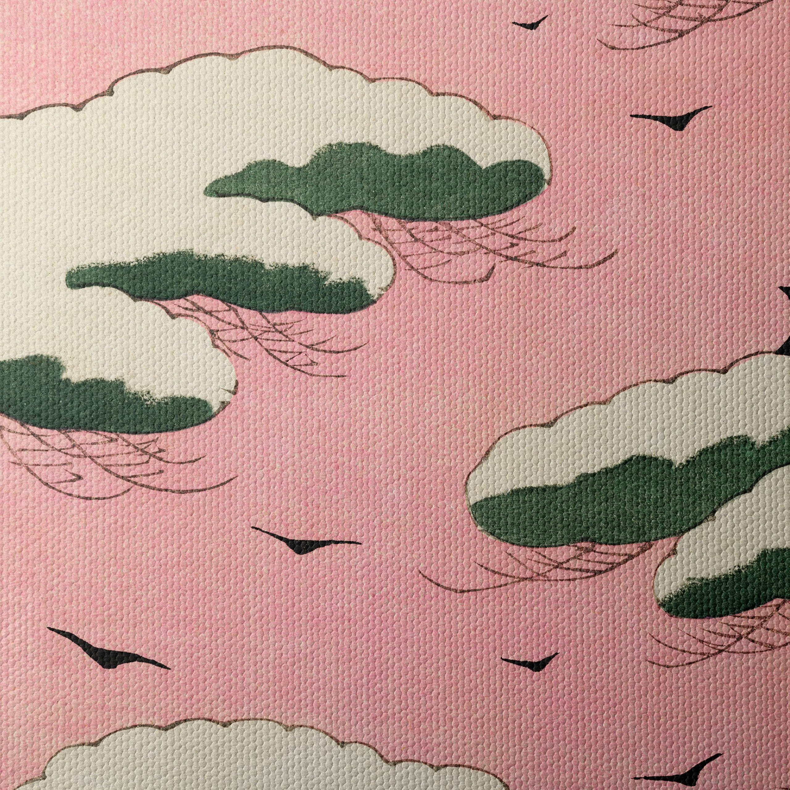 Cloudy Sky with Birds on Pink Background - Image 4