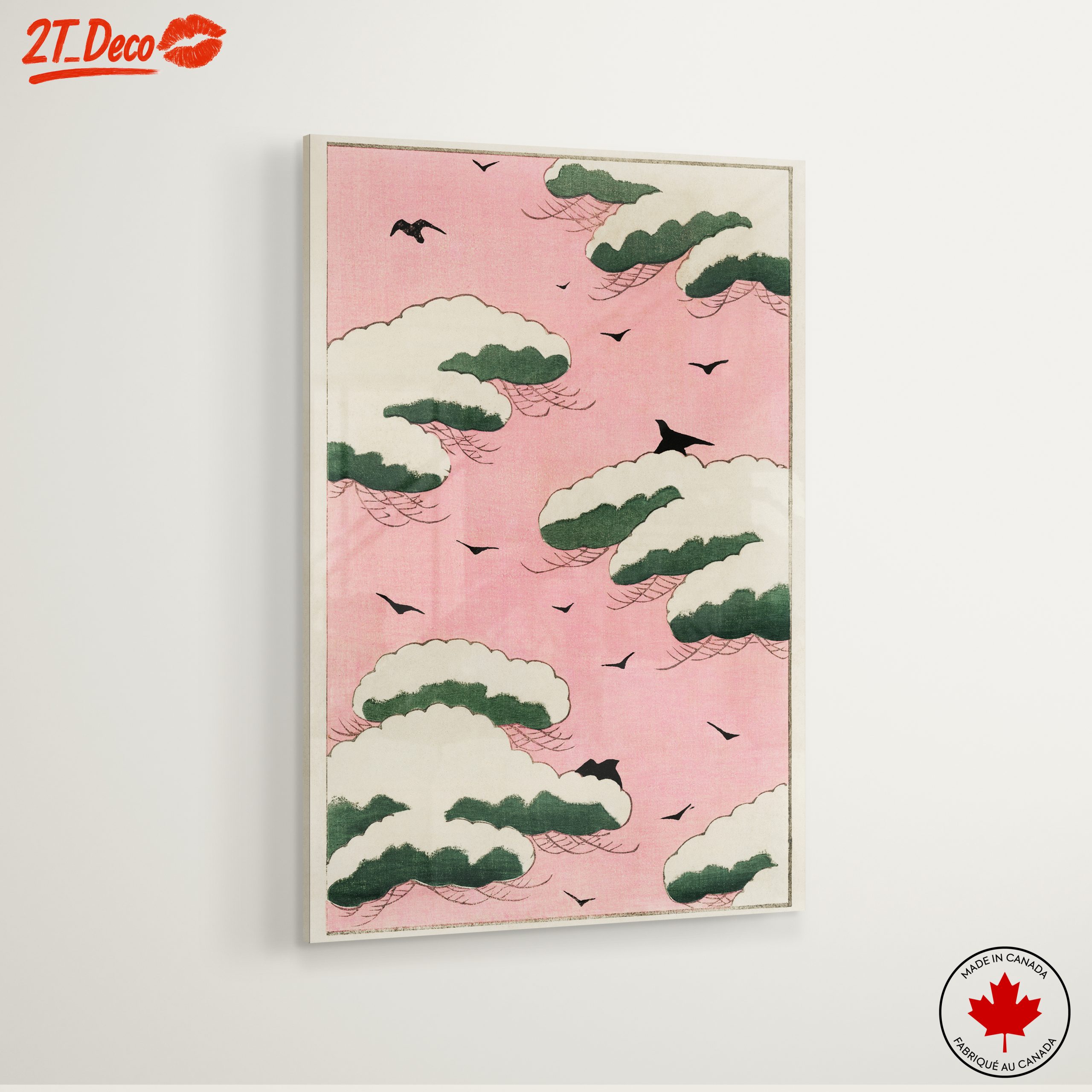 Cloudy Sky with Birds on Pink Background - Image 6