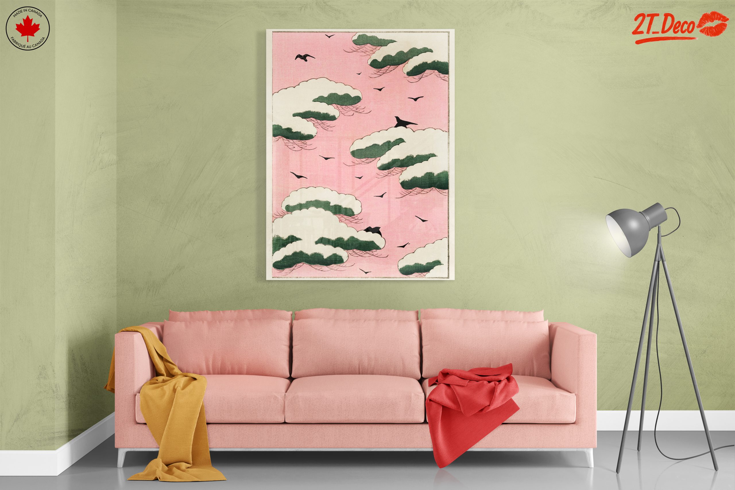 Cloudy Sky with Birds on Pink Background - Image 7