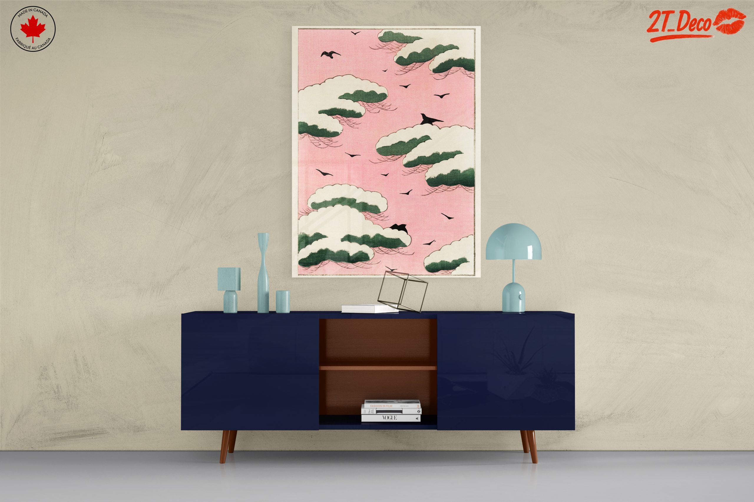 Cloudy Sky with Birds on Pink Background - Image 8