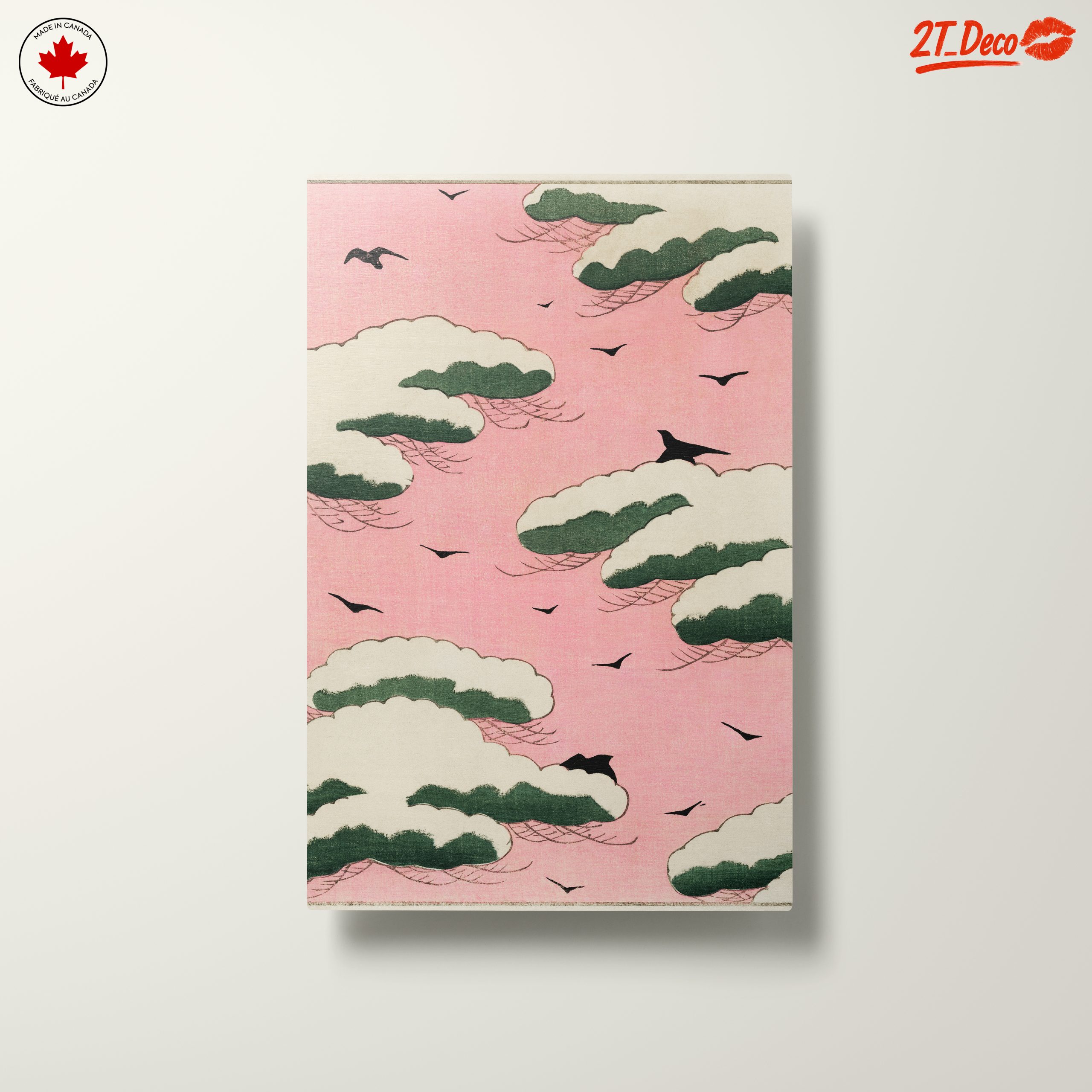 Cloudy Sky with Birds on Pink Background - Image 10