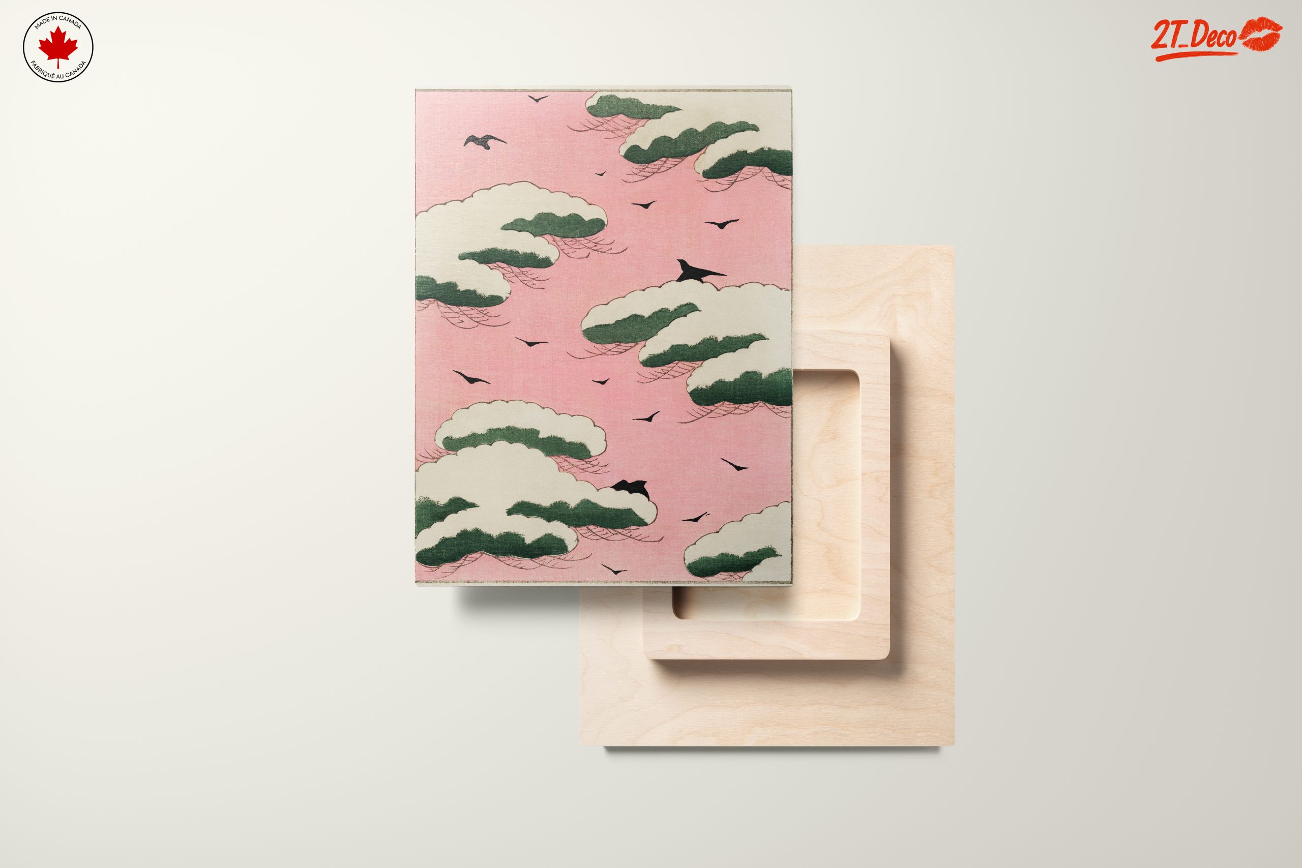 Cloudy Sky with Birds on Pink Background - Image 11