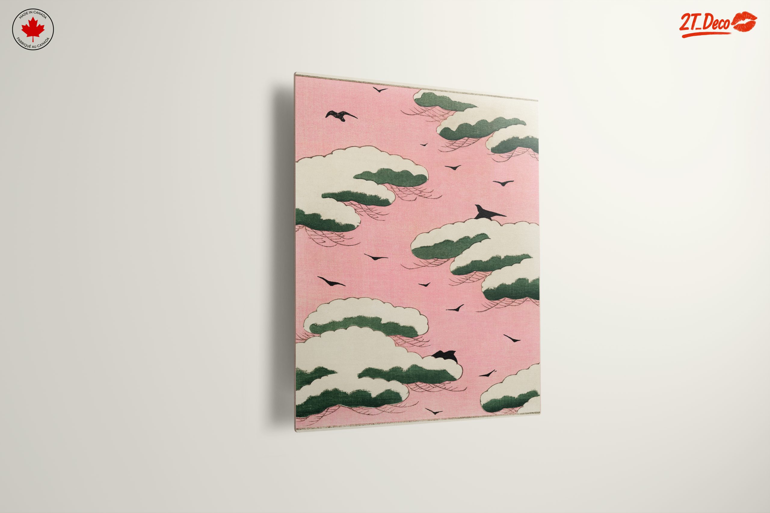 Cloudy Sky with Birds on Pink Background - Image 13